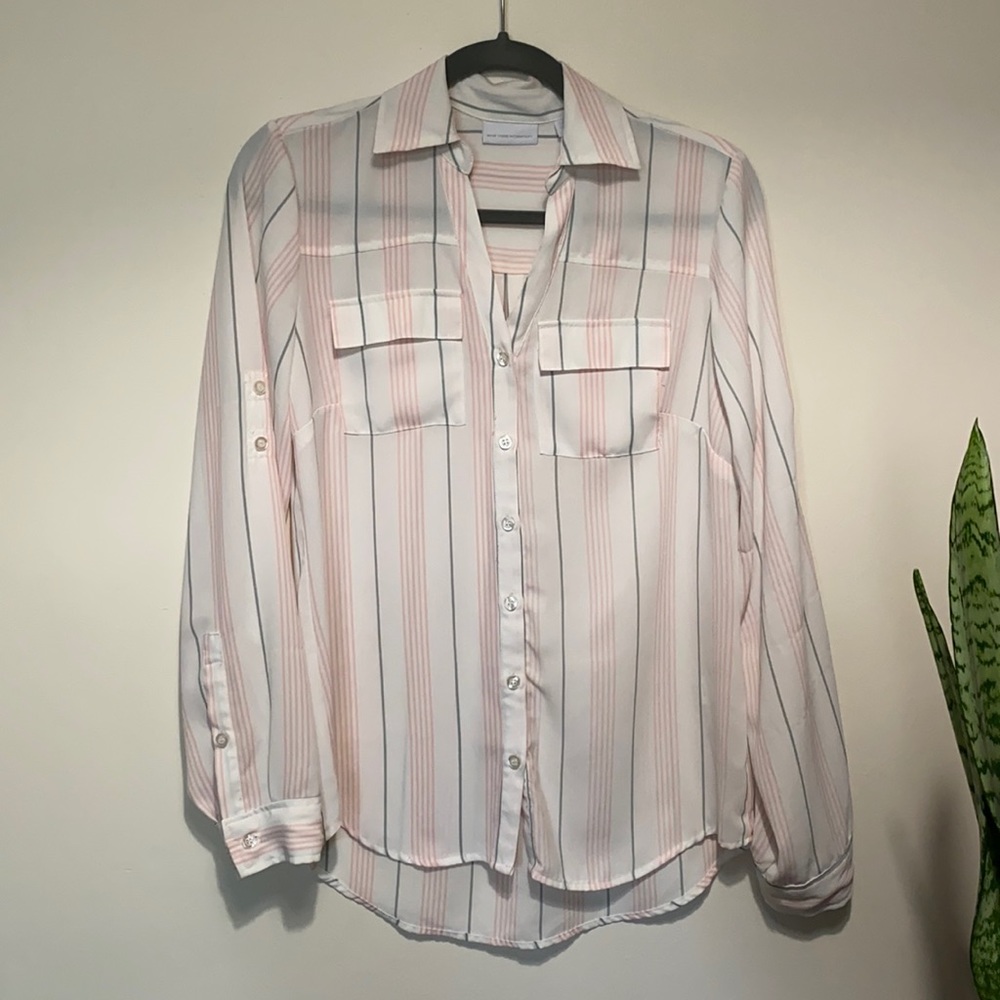 New York & Company Striped Collared Button Down